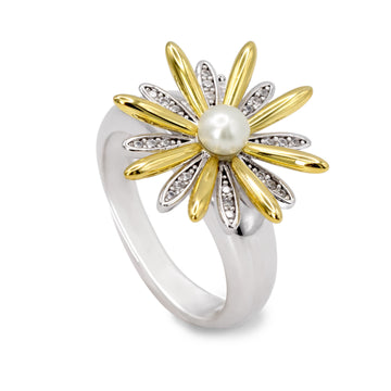 Anillos colgantes bicolor de plata con diseño floral