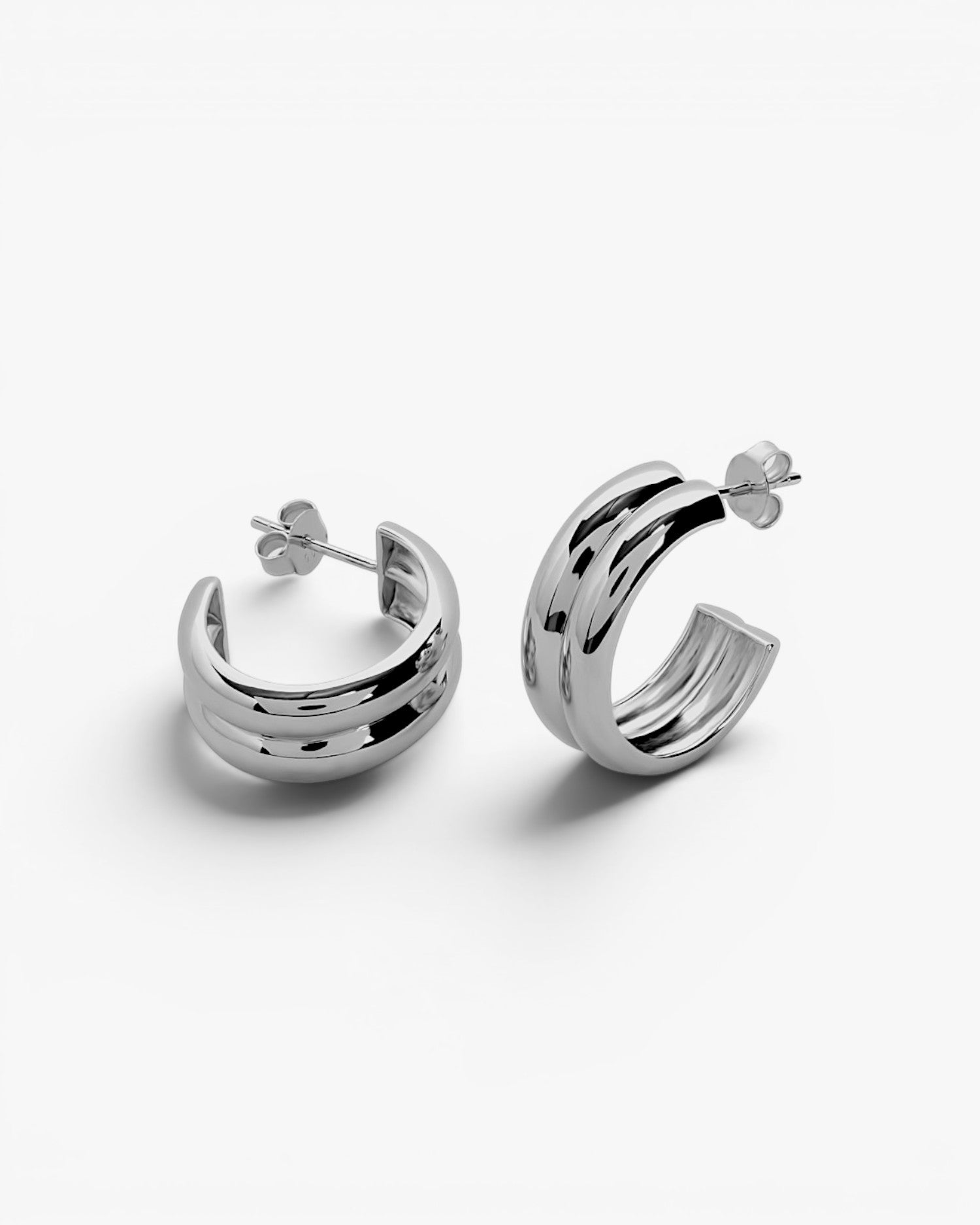 Pendientes de aro con diseño de doble banda en tono plateado