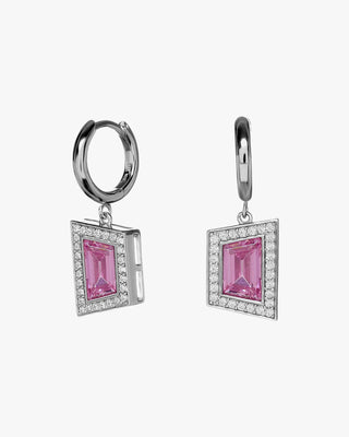 Boucles d'oreilles en argent avec zircon cubique rose et halo de zircon cubique