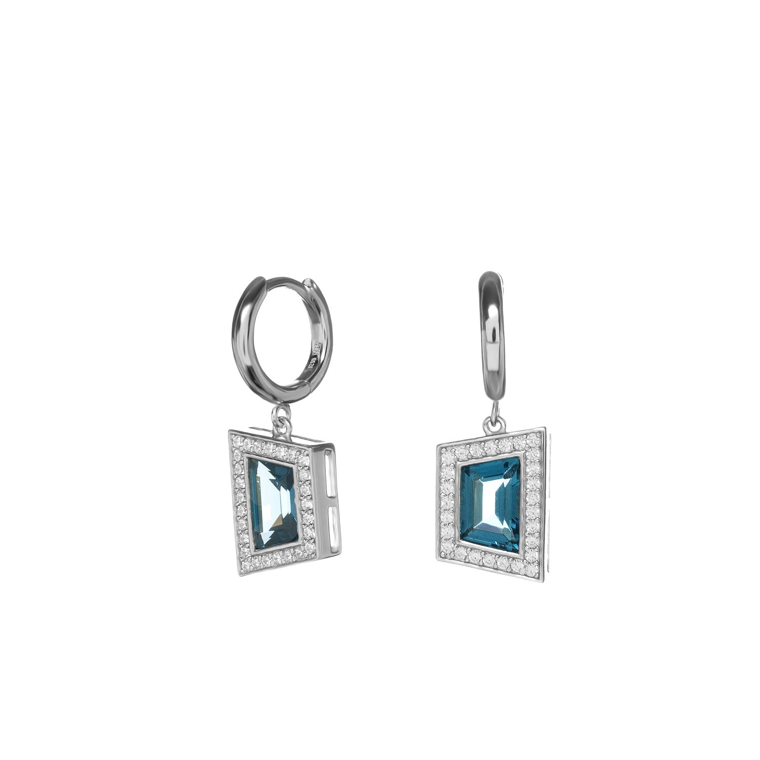 Pendientes de plata con circonita azul y halo de circonitas