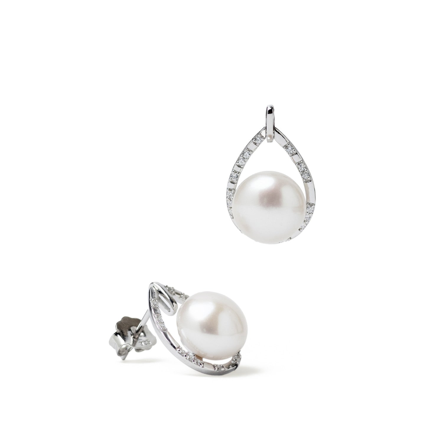 Boucles d'de enperle avec zircon goutte d'eau