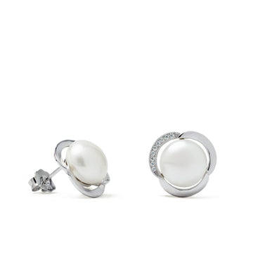 Pendientes con perla envoltorio espiral con circonitas