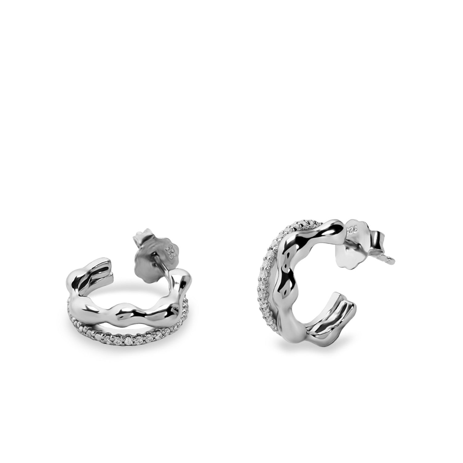 Penidentes aro de plata irregular doble con circonitas