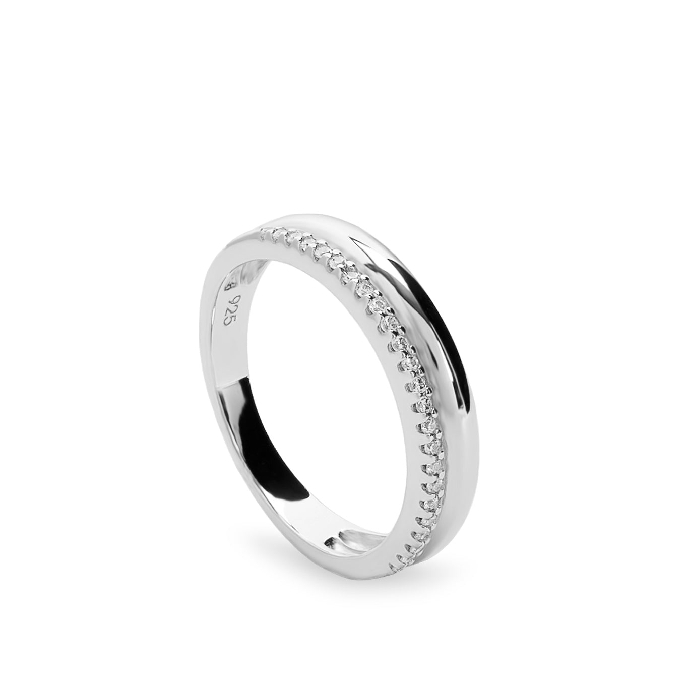 Anillo fino de plata doble con circonitas