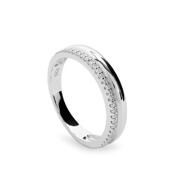Anillo fino de plata doble con circonitas