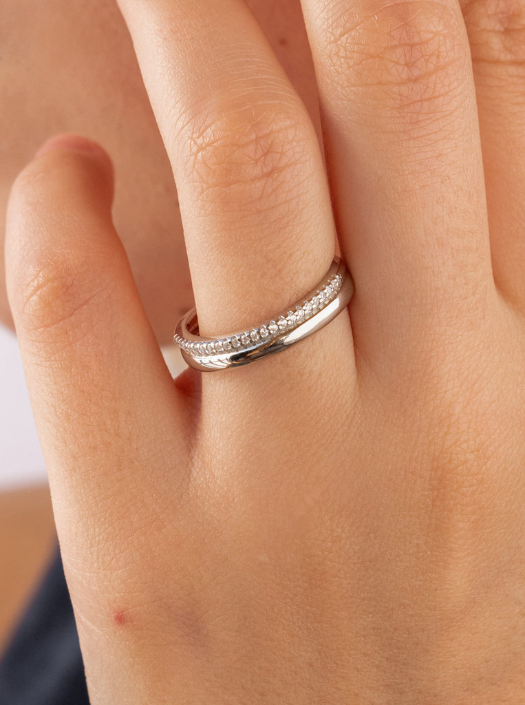 bague fino de argent double avec zircons