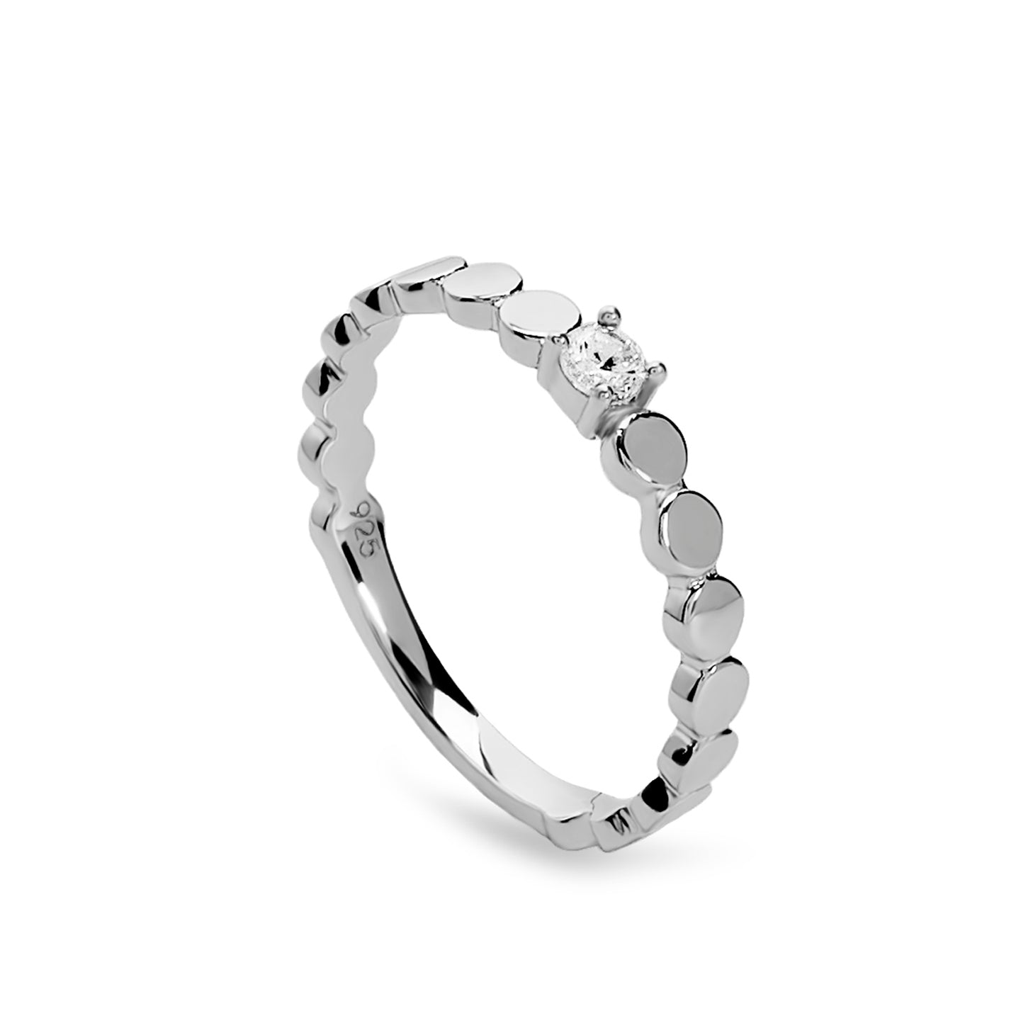 bague argent finavec pièces circulaires et zircon central