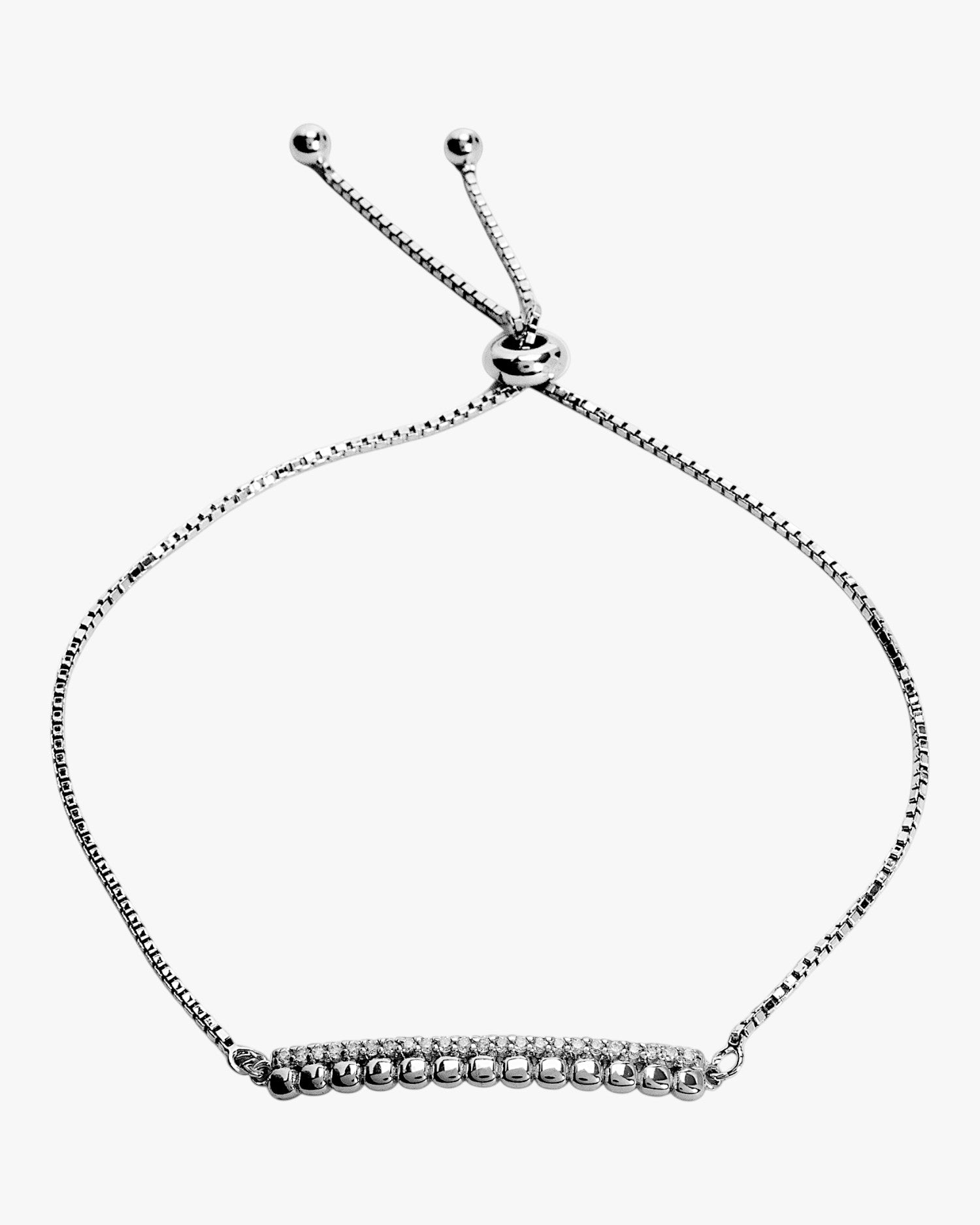Pulsera fina de plata doble rectangular con circonita
