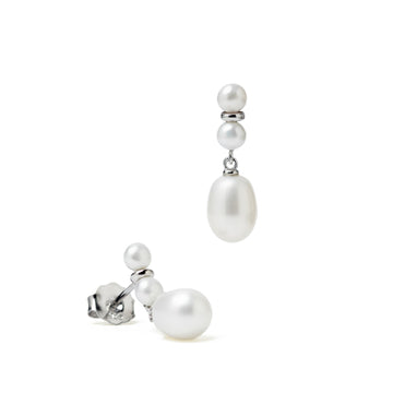 Boucles d'oreilles en argent avec perle d'eau douce, style minimaliste et élégant