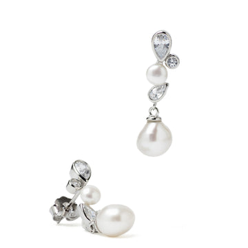 Pendientes con perla de plata estilo elegante con circonitas
