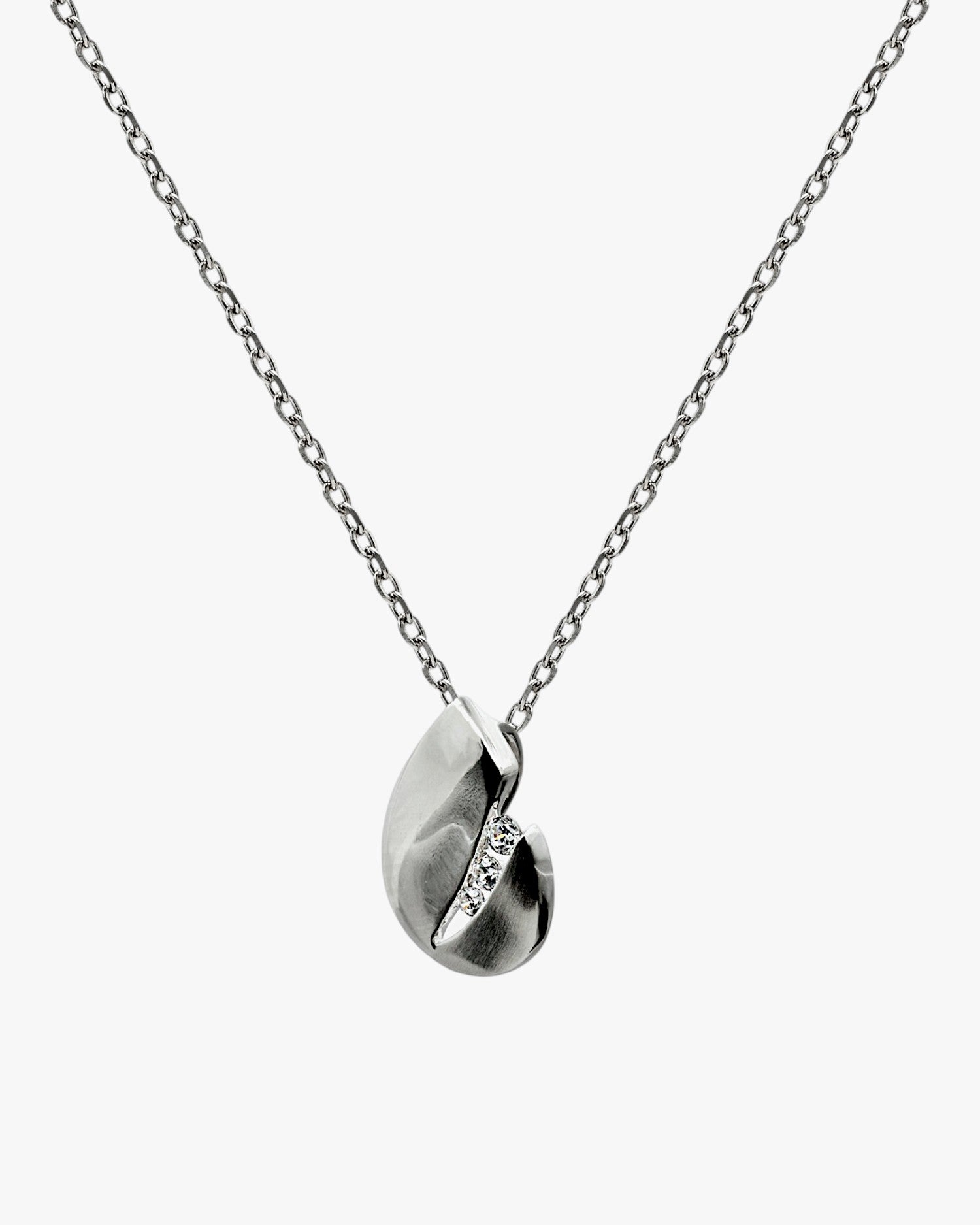 Small silver teardrop-shaped necklace with cubic zirconia