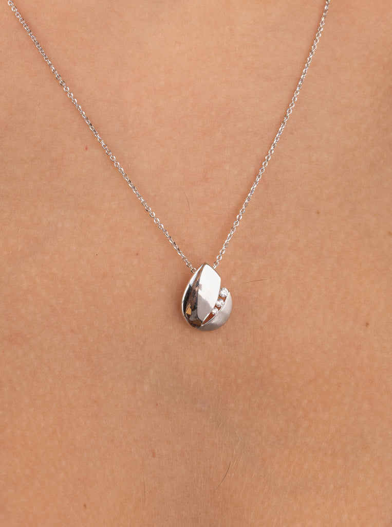 Small silver teardrop-shaped necklace with cubic zirconia