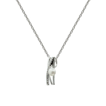 Collar de plata cruzado con circonita y perla