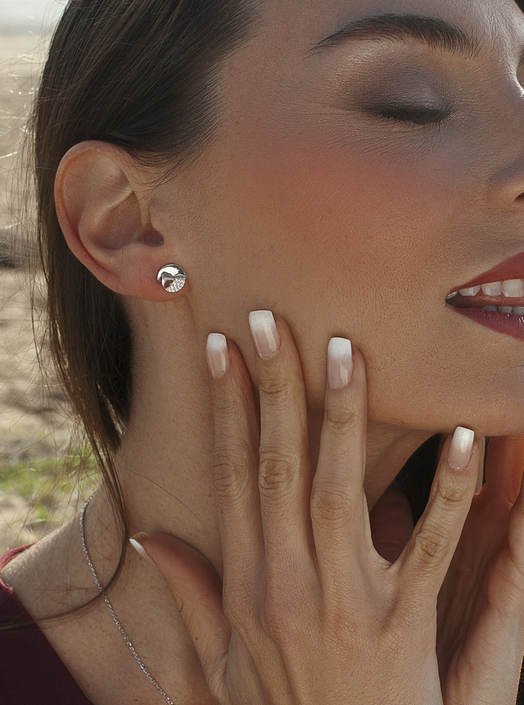Small silver earrings with volume and cubic zirconia