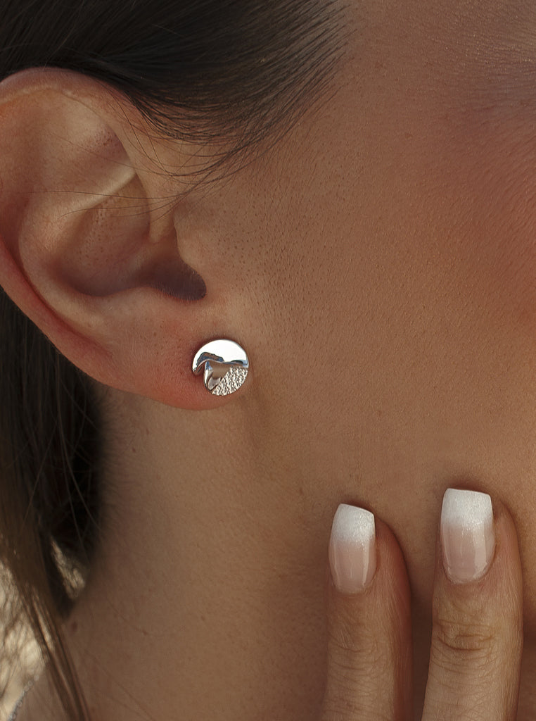 Small silver earrings with volume and cubic zirconia