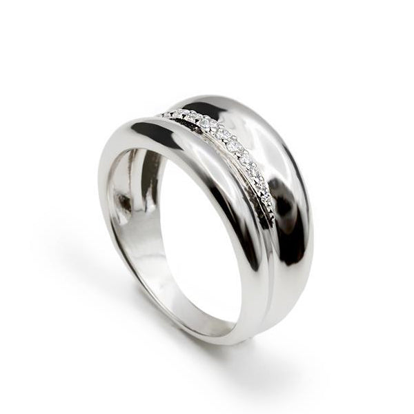 bague de argent avec linea de zircons central