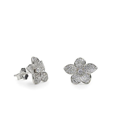 Pendientes pequeños de plata con circonitas en forma de pequeña flor