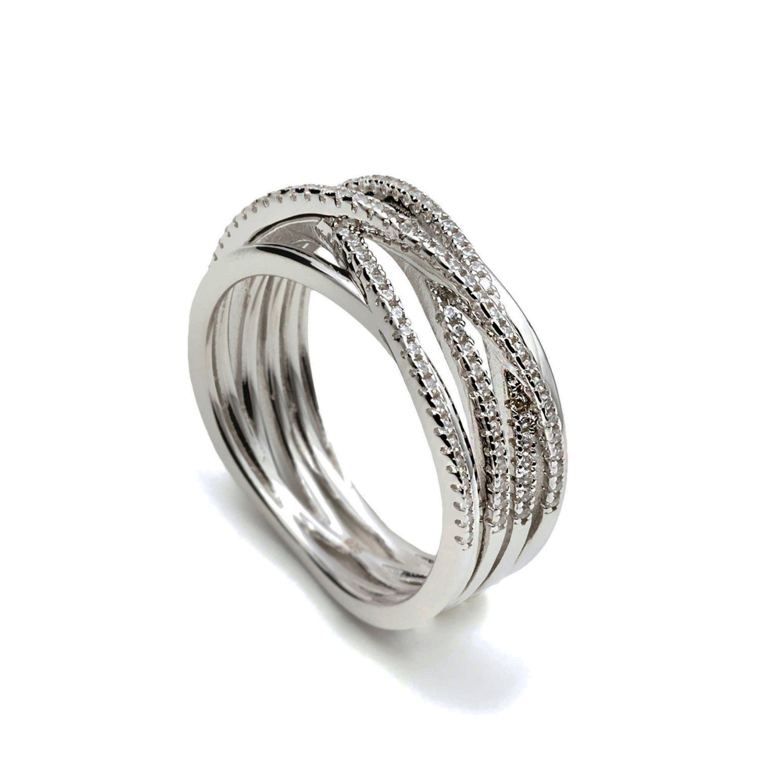 bague de argent avec zircons design mezzanine