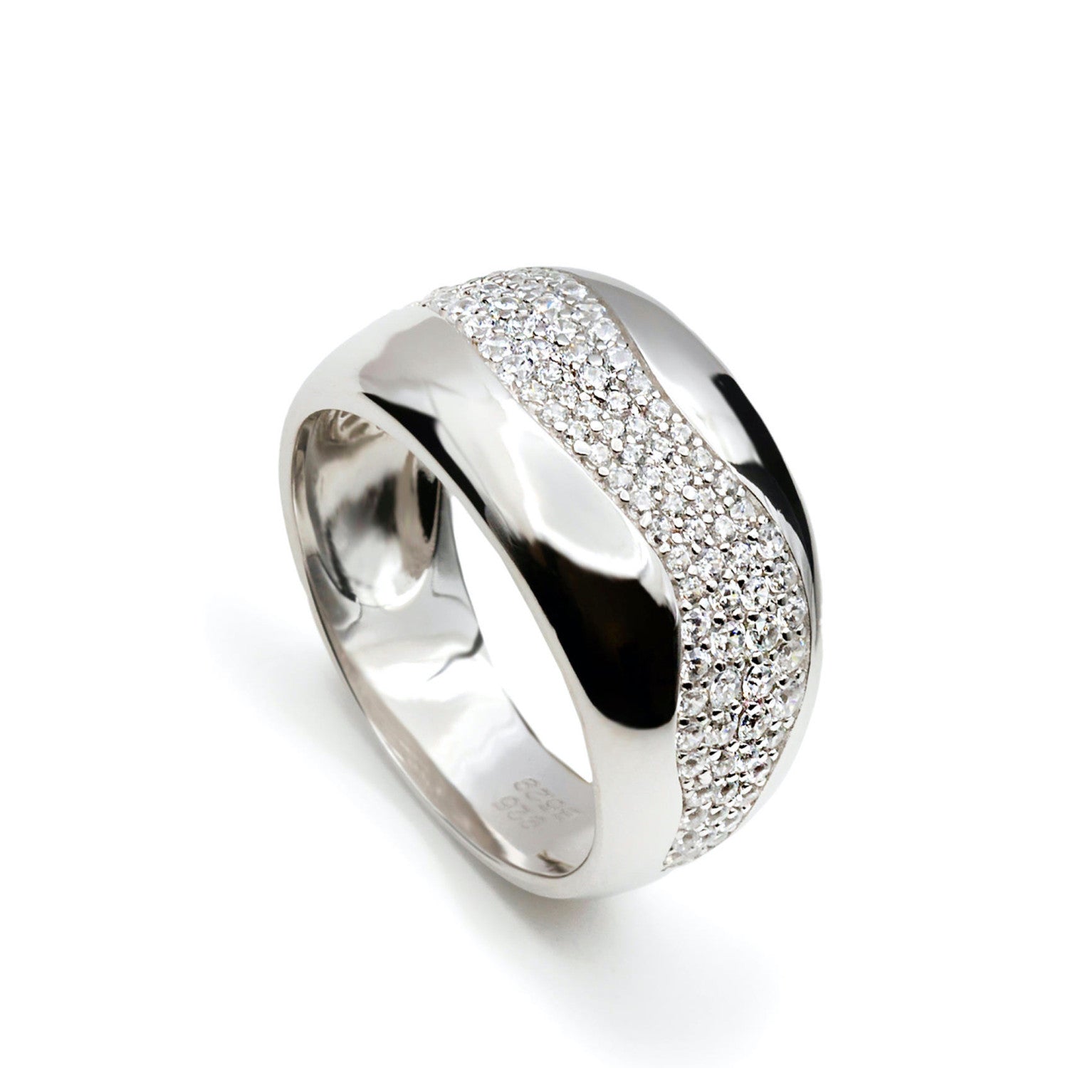 bague ancho de argent avec onda de zircons