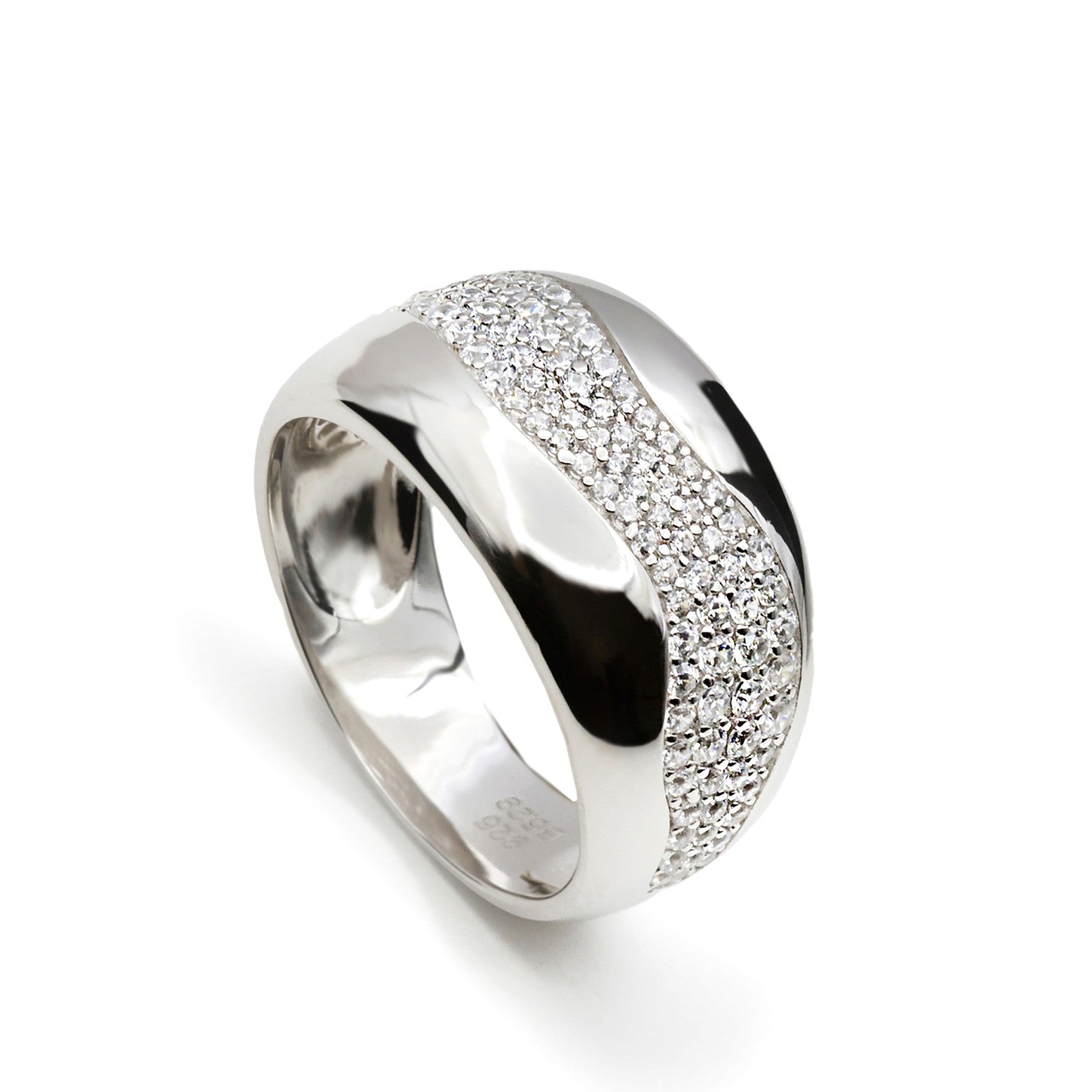 bague ancho de argent avec onda de zircons