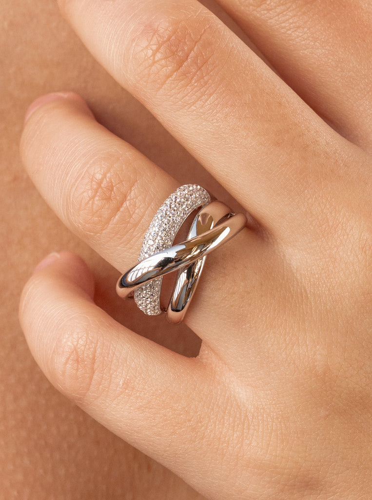 bague ancho de argent croisé avec zircon