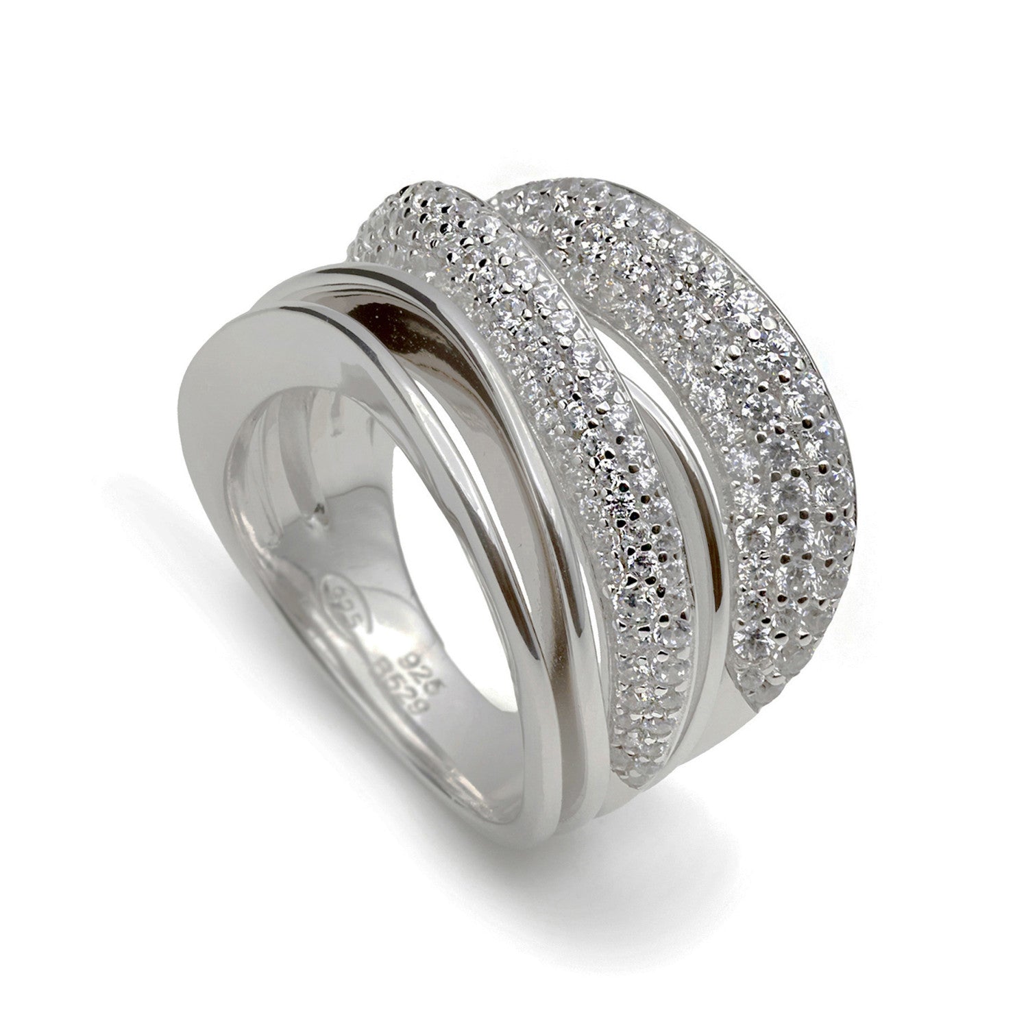 bague ancho de argent avec zircons combinaison de rails fins