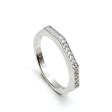 Anillo fino de plata con circonitas estilo hexagonal