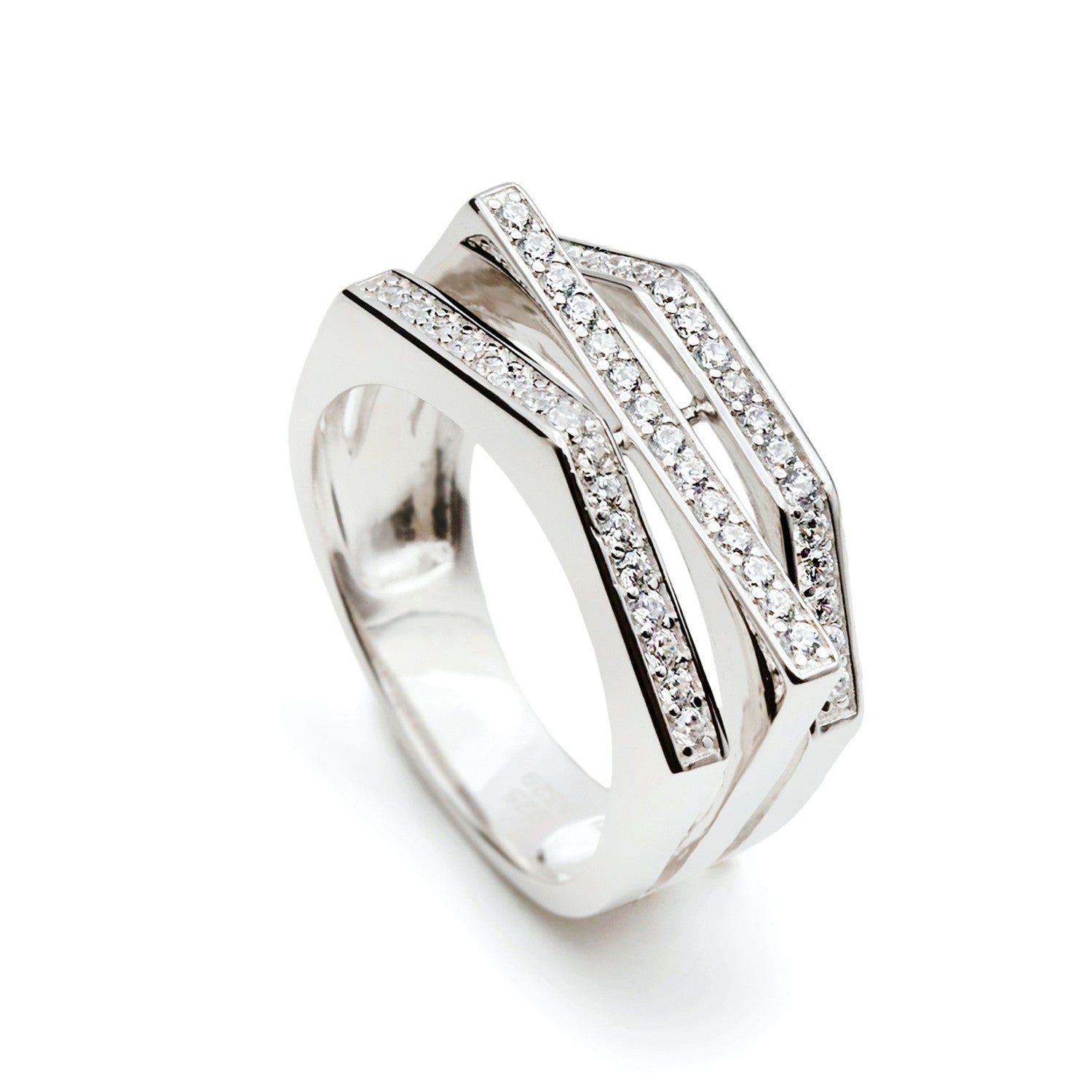 bague ancho avec zircons formes géométriques