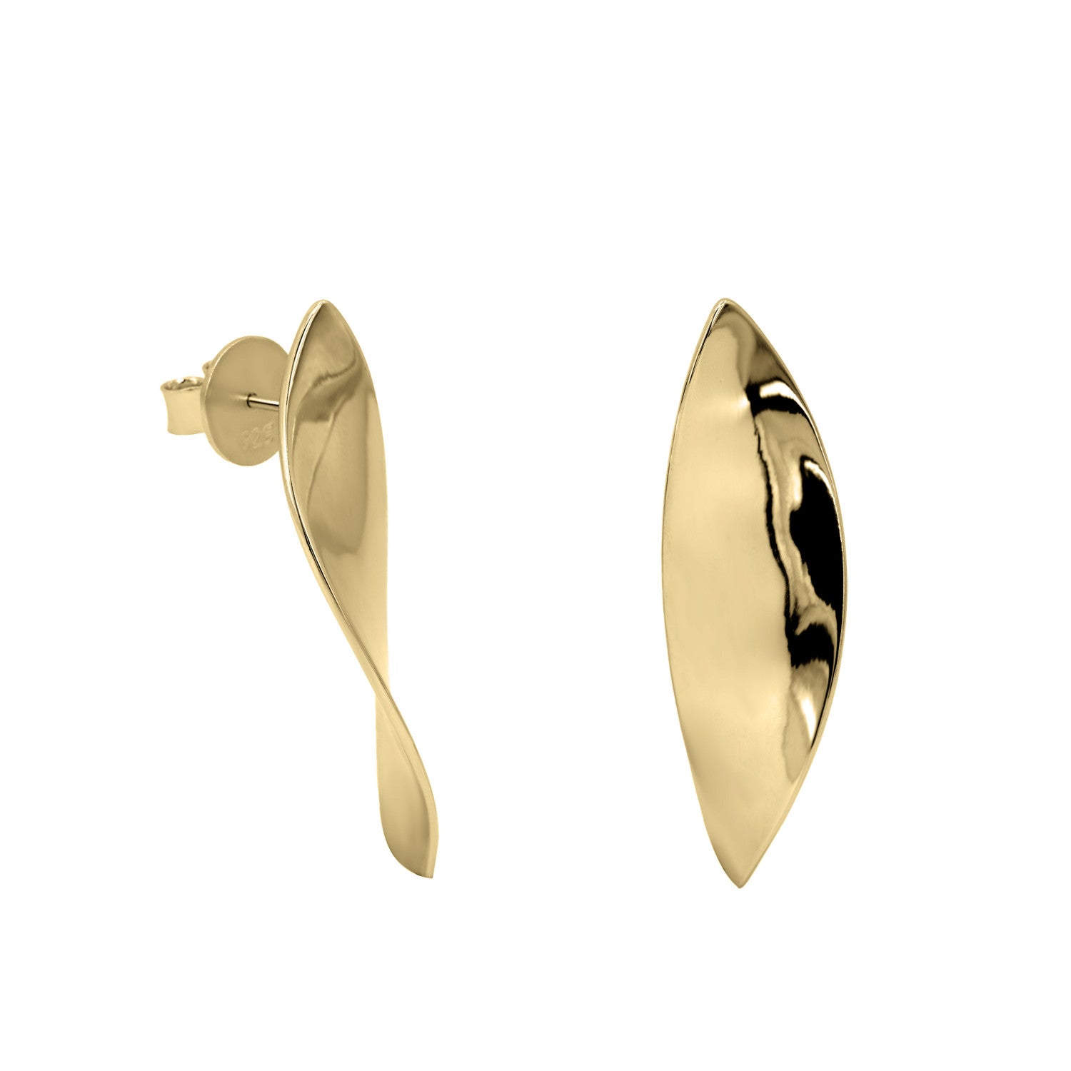 Pendientes originales de plata bañado en oro diseño curvado