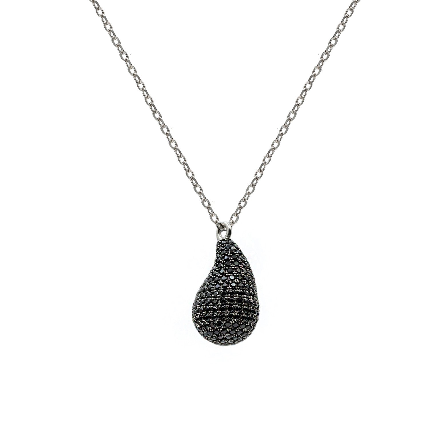 collier original de argent en form de gota mini avec zircon black