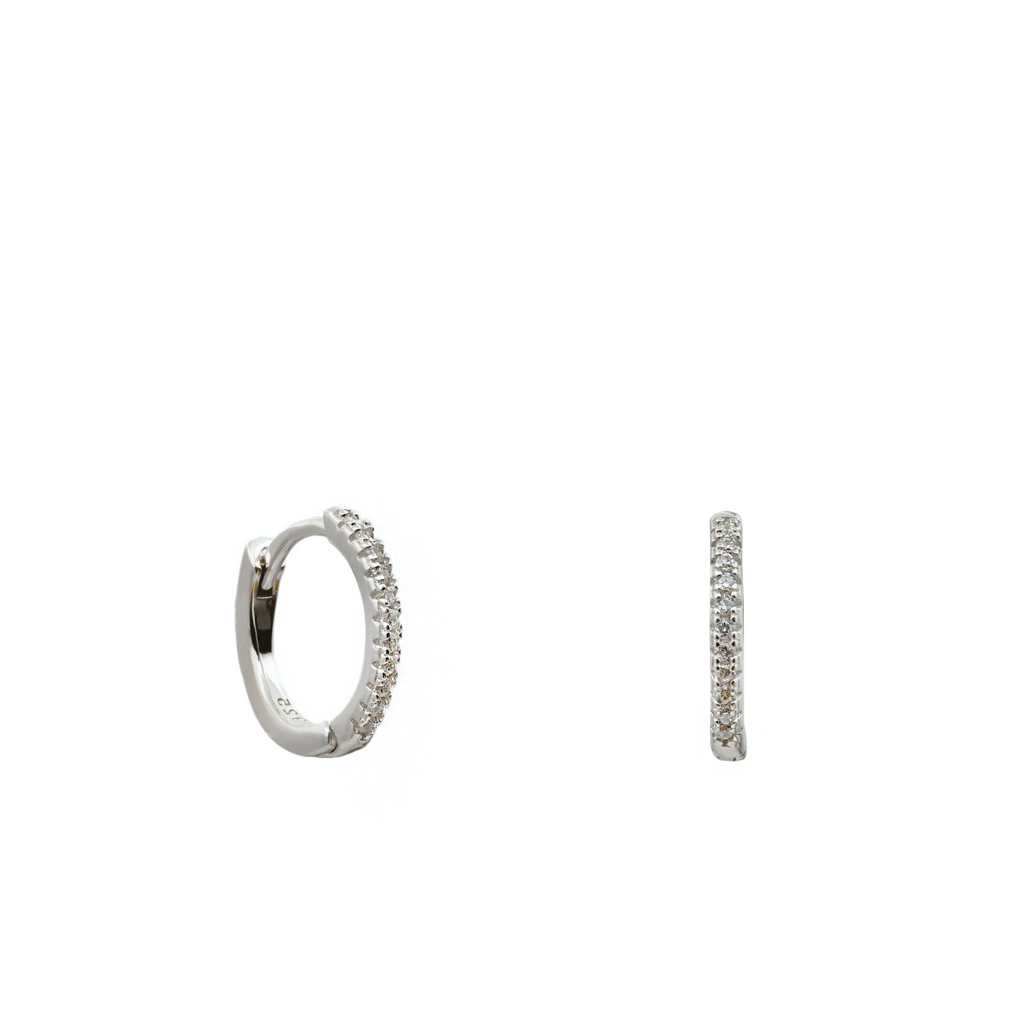 Pendientes de aro mini de plata con circonitas