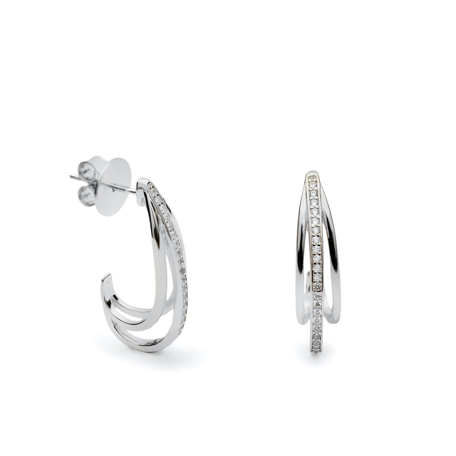 boucle créole avec triple rail avec ligne de zircons central