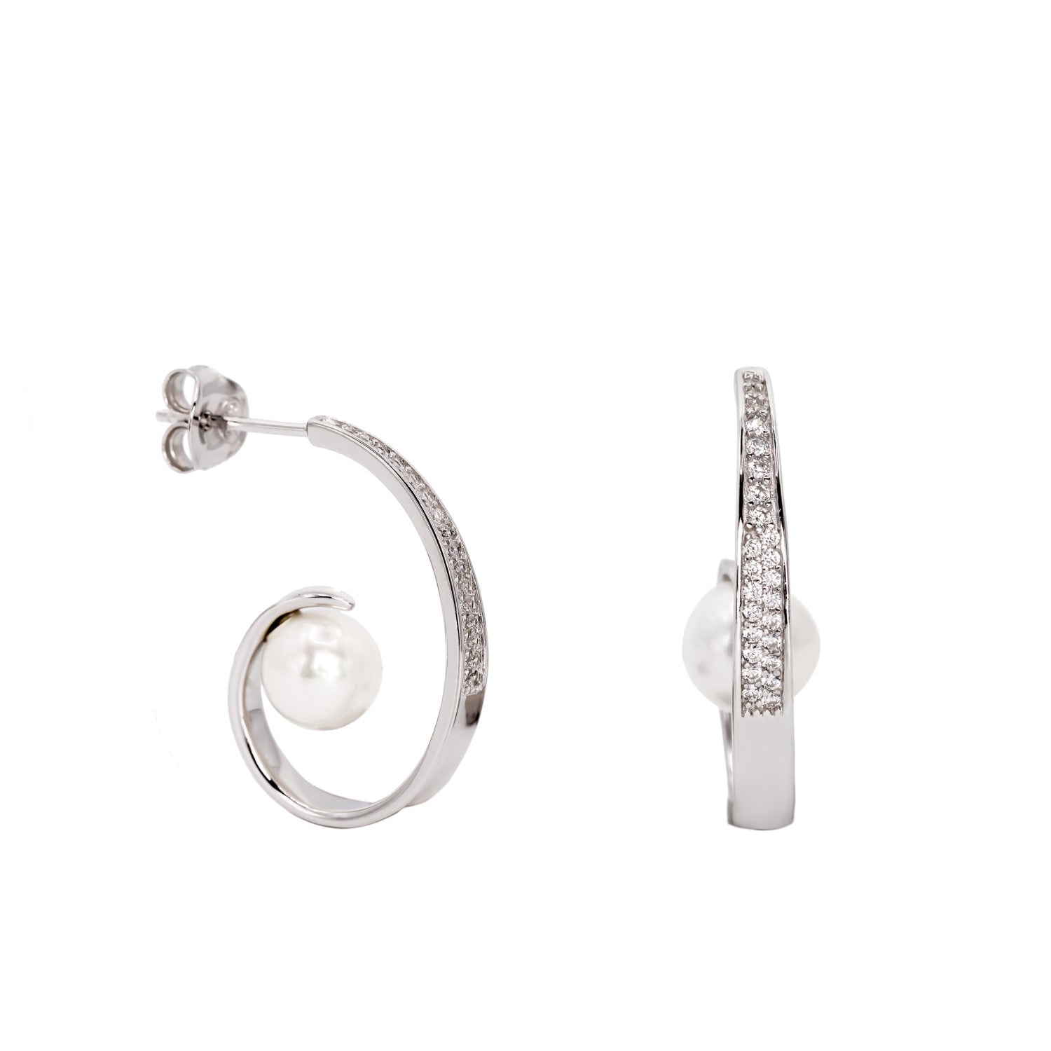 Boucles d'oreillesoriginaux argent avec perle et zircons