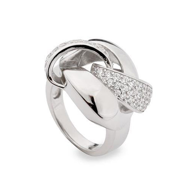 bague gros de argent entrelacée avec zircons