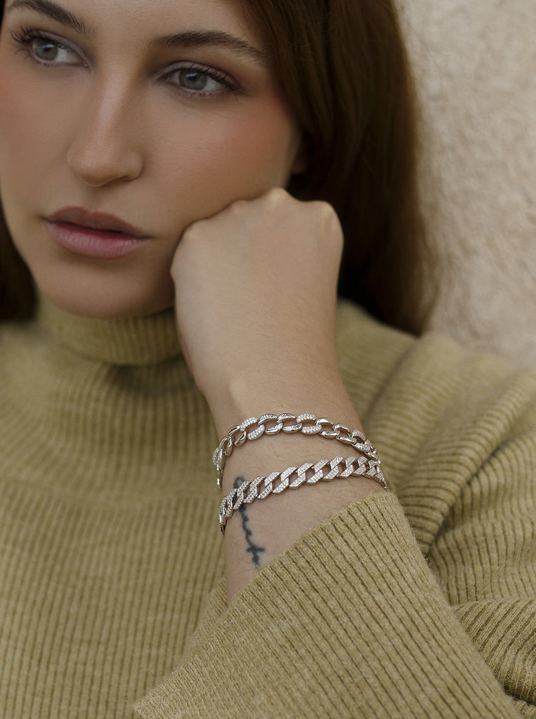 Pulseras eslabones de plata combinados con circonitas