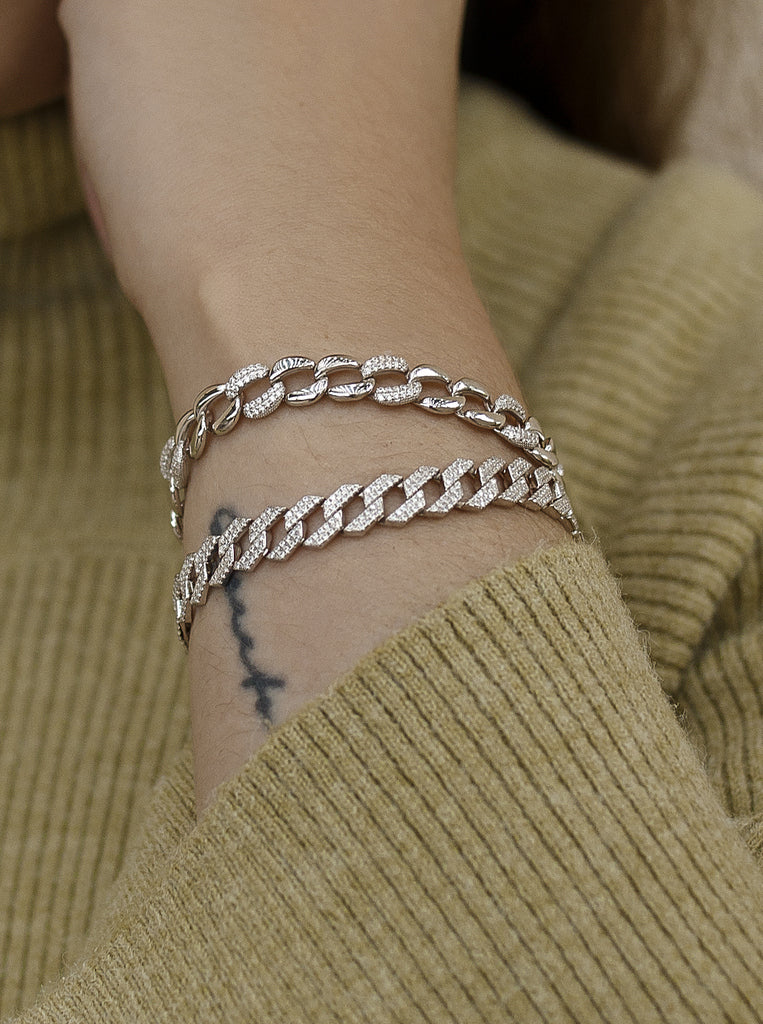 Pulseras eslabones de plata combinados con circonitas