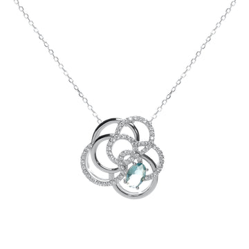 Silver necklace with tangled aqua-toned cubic zirconia