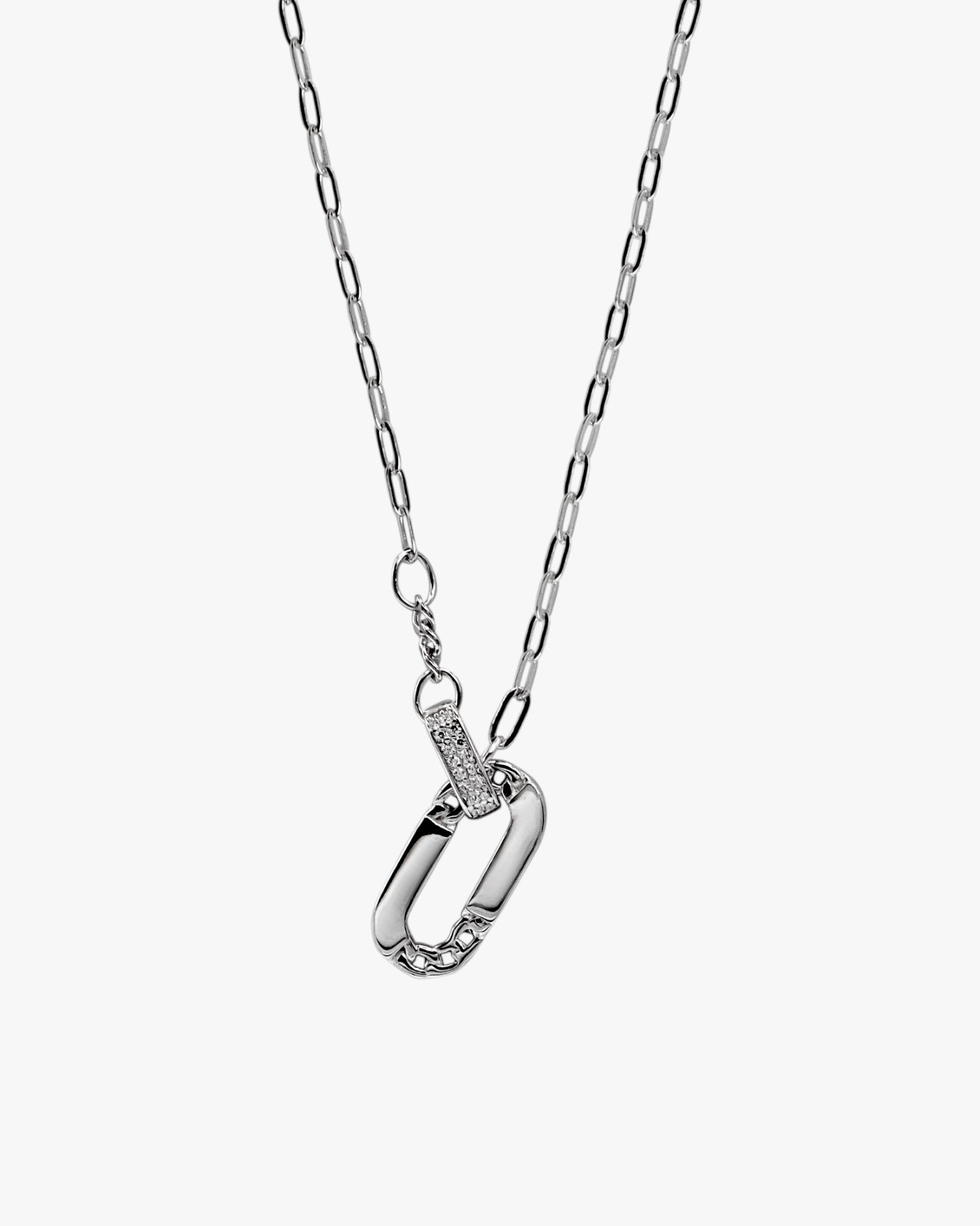 Collar de plata pieza eslabon con circonitas y cadena