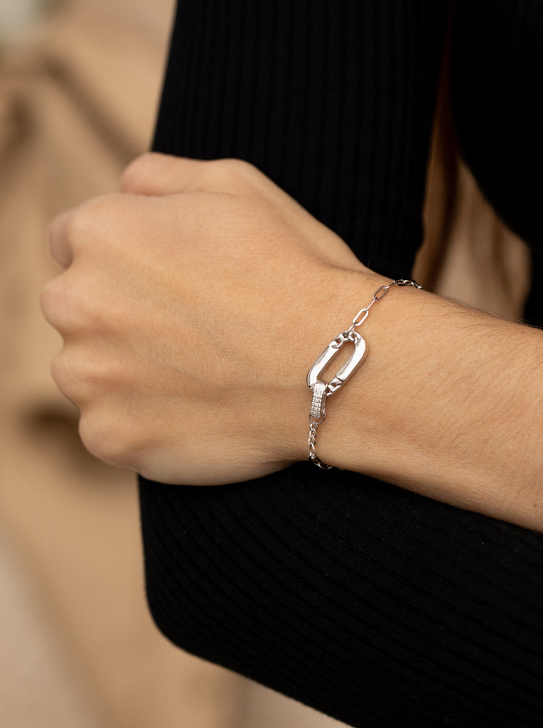 Pulsera eslabones de plata pieza central con circonita
