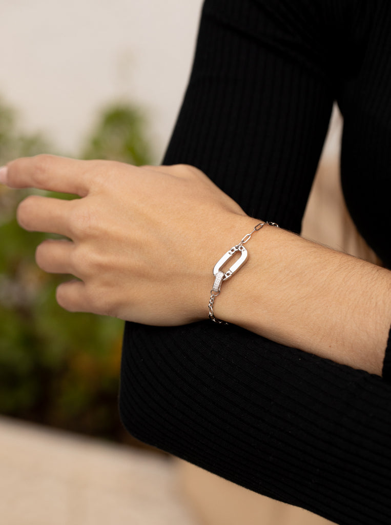 Pulsera eslabones de plata pieza central con circonita