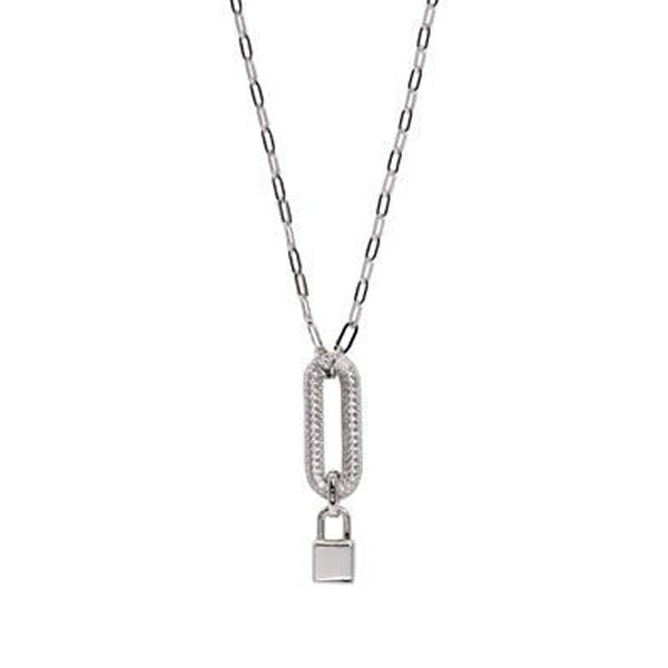 collier de argent avec zircons motif cadenas