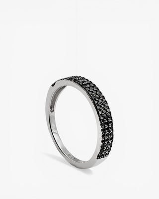 Silver ring with three rows of mini black cubic zirconia