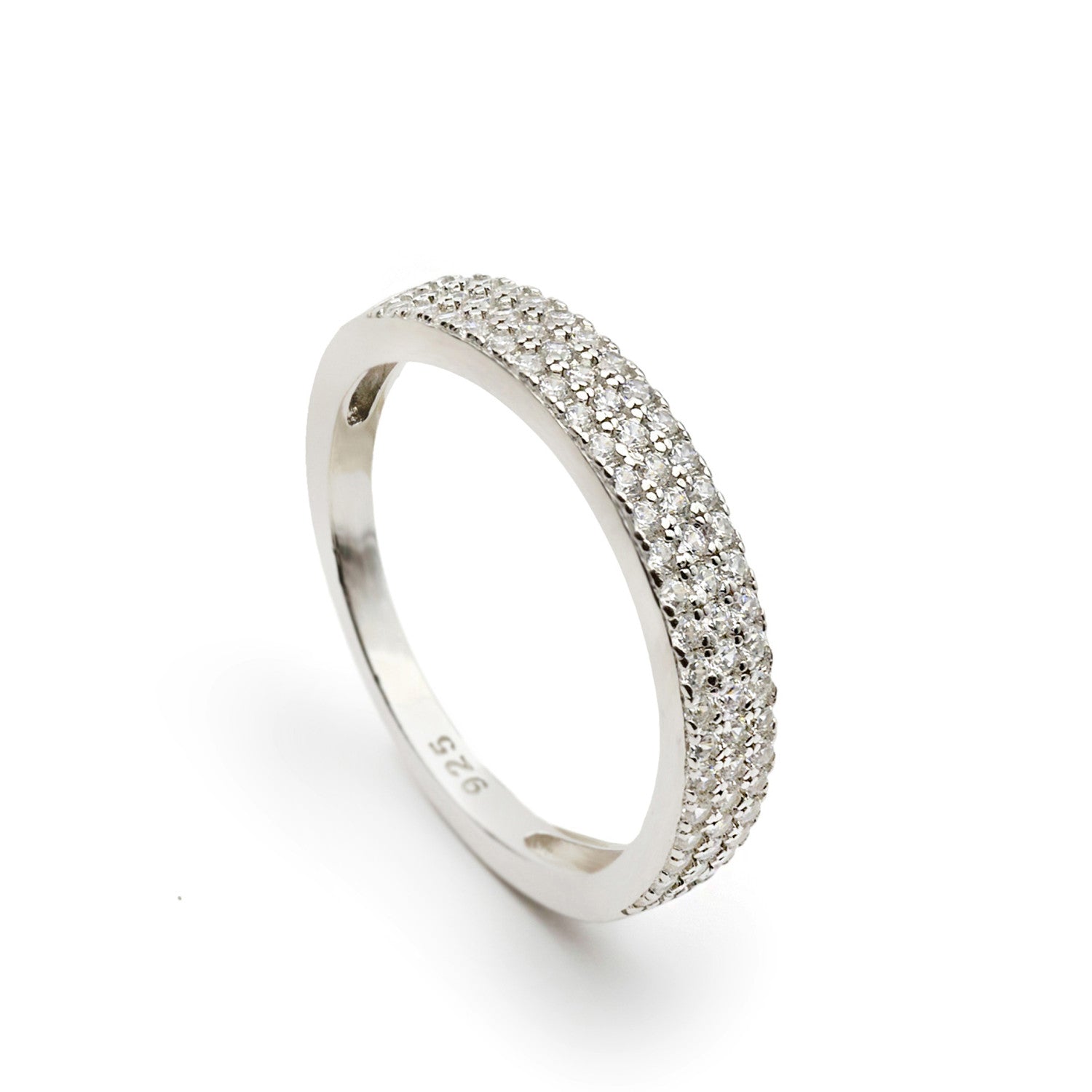 bague de argent avec tres lineas de mini zircons