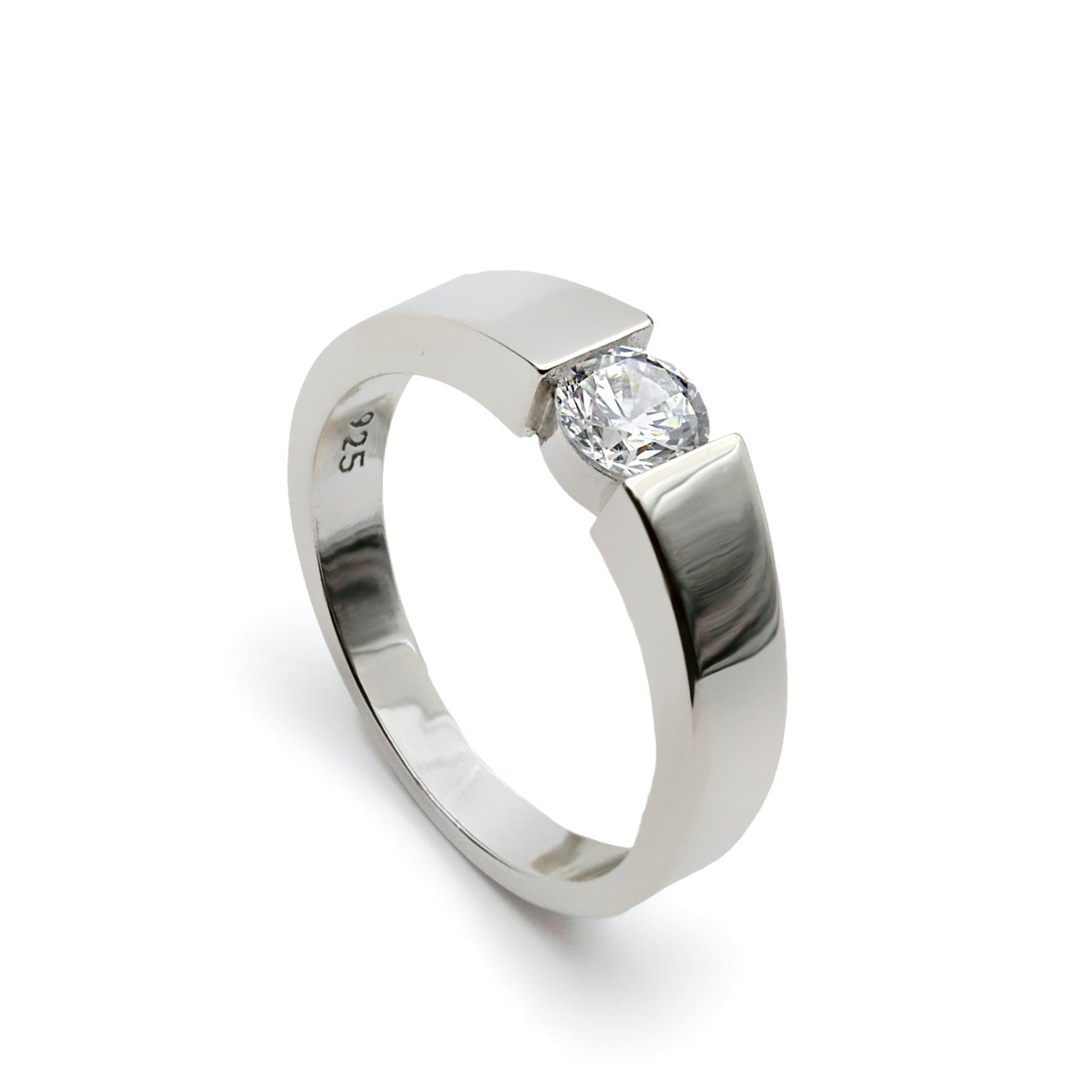 Anillo con circonitas de plata rectangular con circonita central