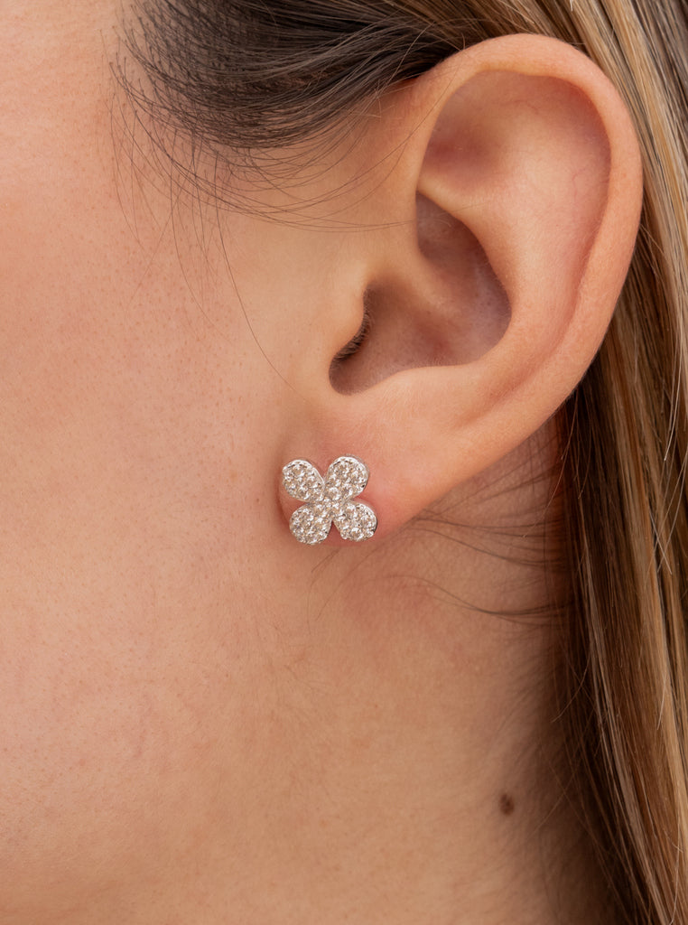petits boucles d'oreillesargent de forme de trèfle avec zircon