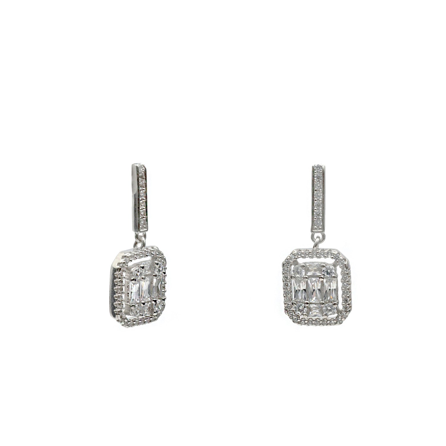 Boucles d'oreilles avec pendentif enzircon forme rectangulaire