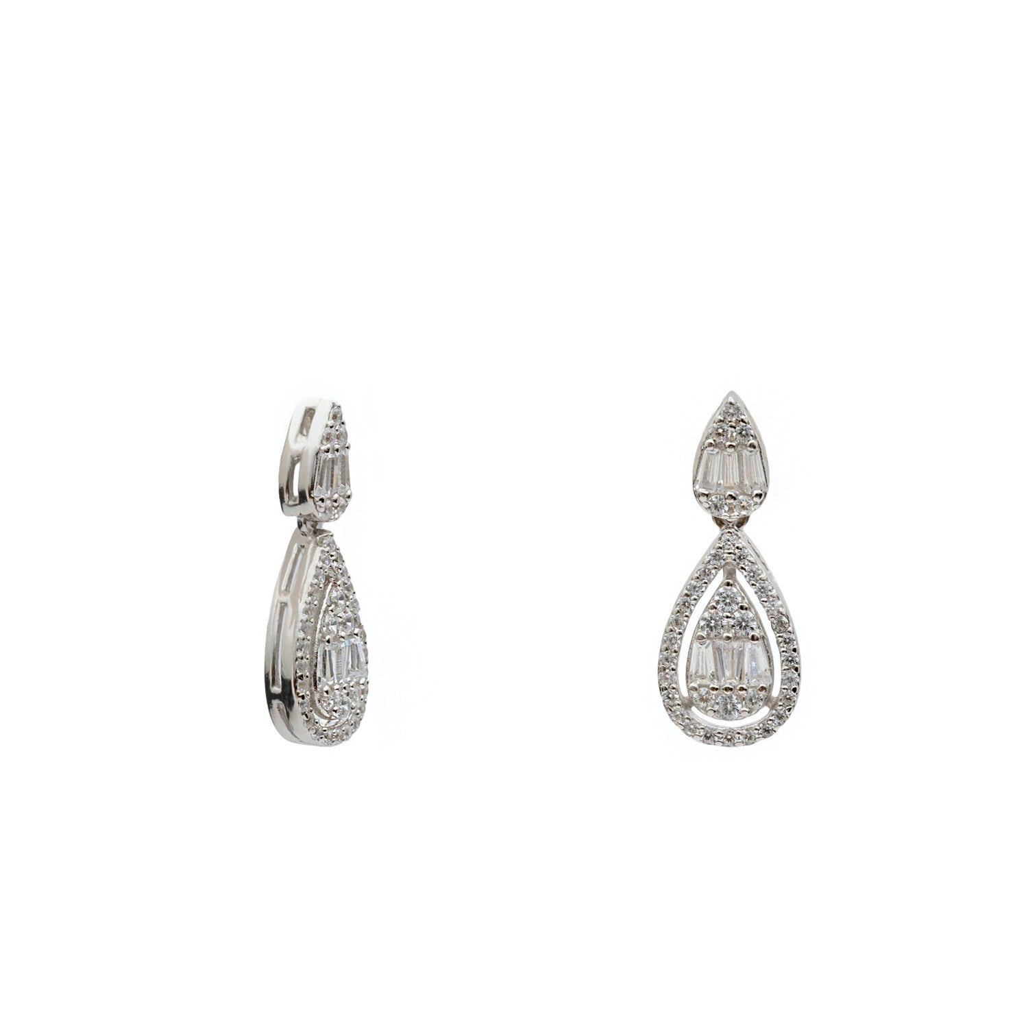 Boucles d'oreilles double de argent avec zircons en forme de goutte