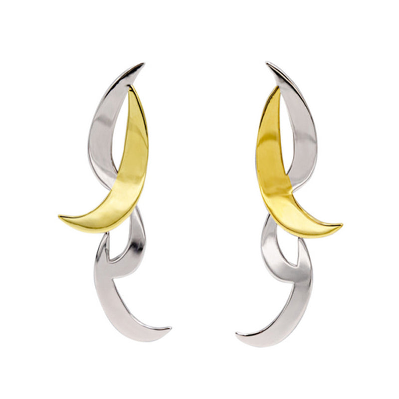 Pendientes de plata luna creciente bicolor