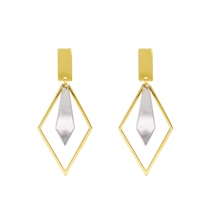 earrings geometric silver earrings two tone