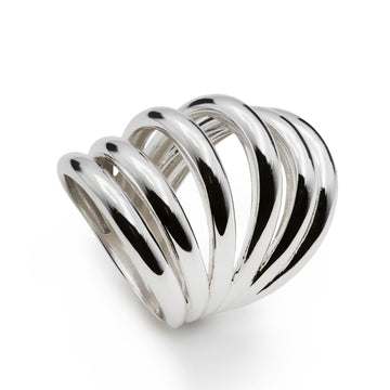 Anillo ancho de plata multibanda